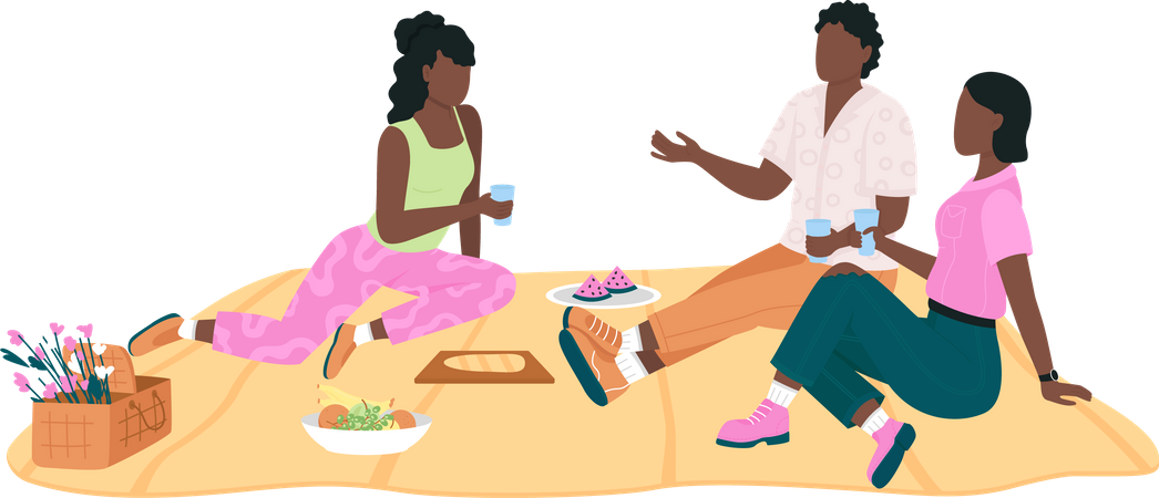 African american friend group on picnic  Illustration