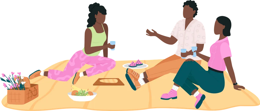 African american friend group on picnic  Illustration