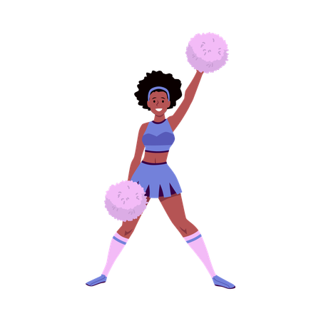 African American girl cheerleader with purple pom-poms in her hands  Illustration