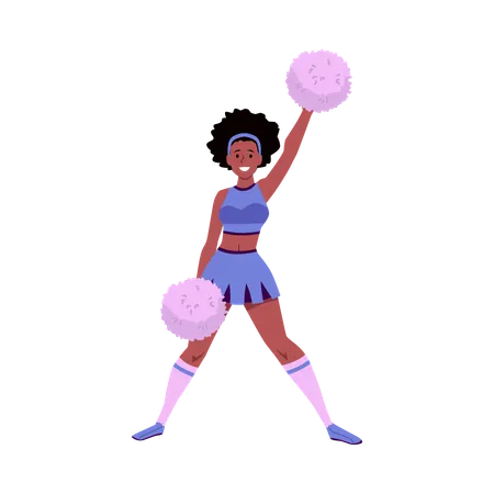 African American girl cheerleader with purple pom-poms in her hands  Illustration