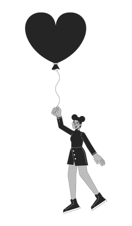 African american girl flying with balloon in hands  イラスト