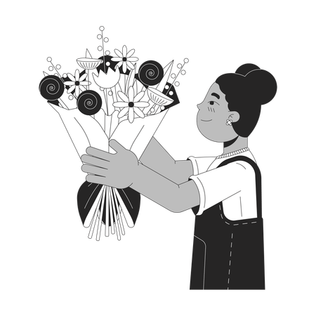 African american girl giving flowers  Illustration