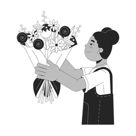 African american girl giving flowers  Illustration