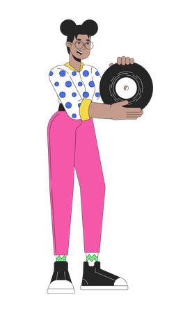 African american girl holding vinyl record  Illustration