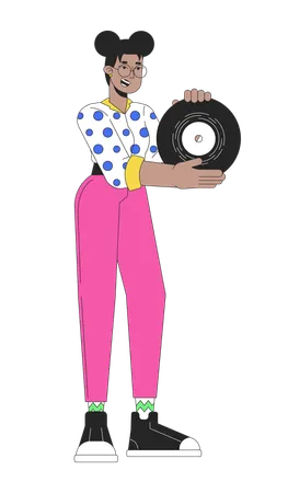 African american girl holding vinyl record  Illustration