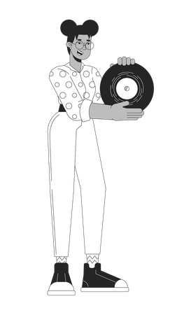 African american girl holding vinyl record  Illustration