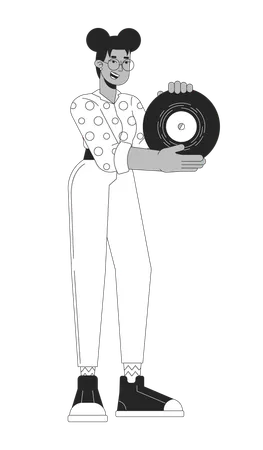 African american girl holding vinyl record  Illustration