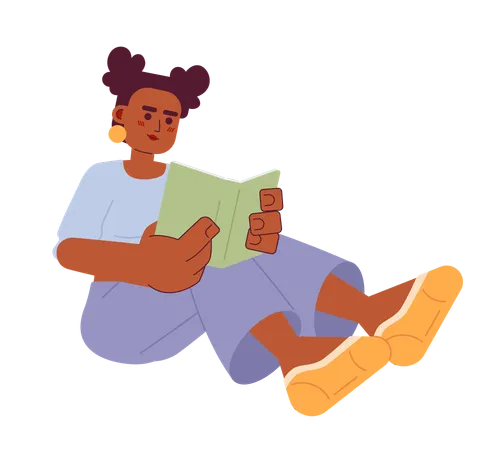 African american girl reading book  Illustration