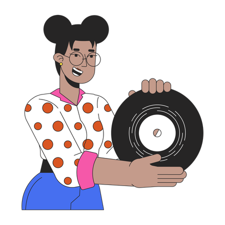 African american girl showing vinyl record  일러스트레이션
