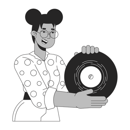 African american girl showing vinyl record  Illustration