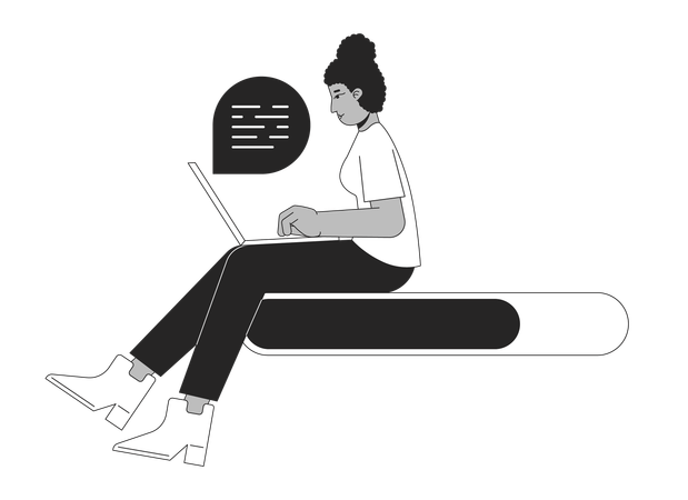 African american girl typing on laptop  Illustration