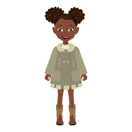 African American Girl Wearing Coat and Boot  Illustration