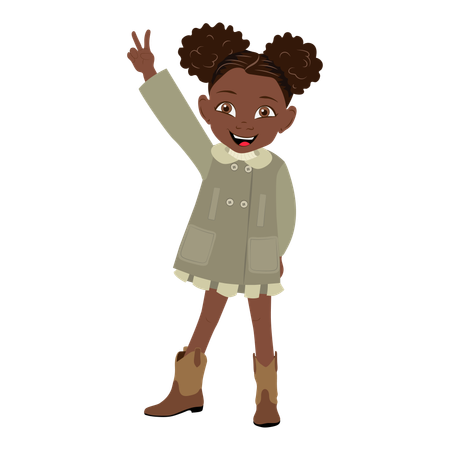 African American Girl Wearing Coat and Boots  Illustration