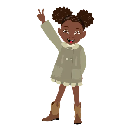 African American Girl Wearing Coat and Boots  Illustration