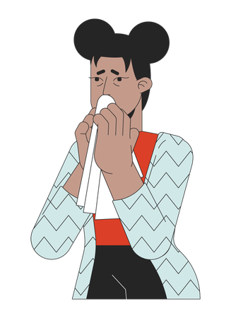 African American girl with allergic rhinitis  Illustration