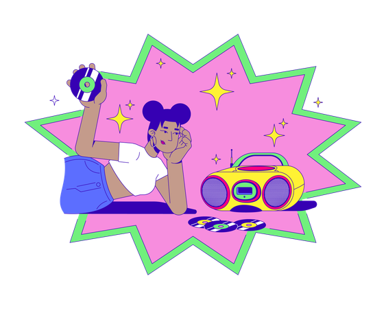 African american girl with CDs and boombox  Illustration