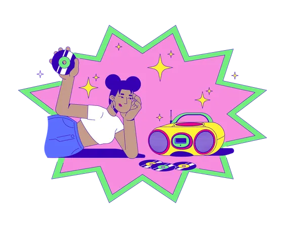 African american girl with CDs and boombox  Illustration