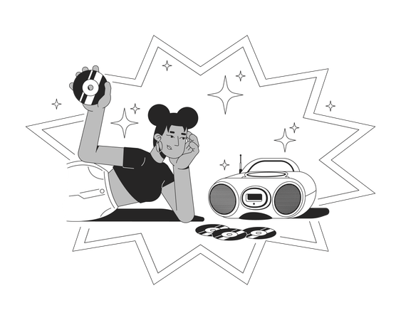 African american girl with CDs and boombox  Illustration