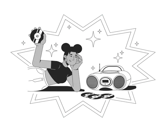 African american girl with CDs and boombox  Illustration