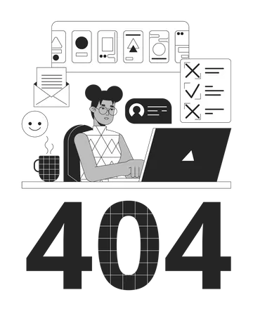 African american girl with many tasks error 404  Illustration