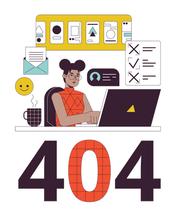 African american girl with many tasks error 404  Illustration