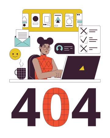 African american girl with many tasks error 404  Illustration