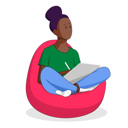 African-american Girl Working In Office  Illustration