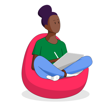 African-american Girl Working In Office  Illustration