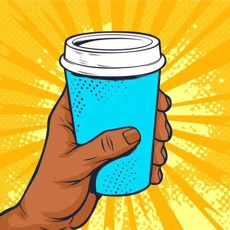 コーヒーの紙コップを持つアフリカ系アメリカ人の手  イラスト