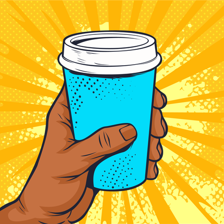 African american hand holding a paper cup of coffee  Illustration