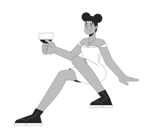 African-american happy woman wineglass  Illustration