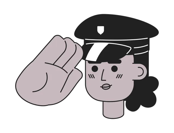 African American Lady Police Officer Saluting Black And White 2 D Vector Avatar Illustration Black Policewoman Outline Cartoon Character Face Isolated Civil Servant Flat User Profile Image Portrait Illustration