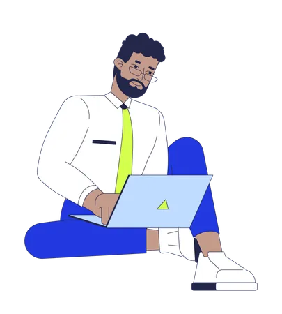 African american male employee working on laptop  Illustration