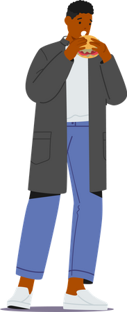 African American Male Enjoys Burger  イラスト