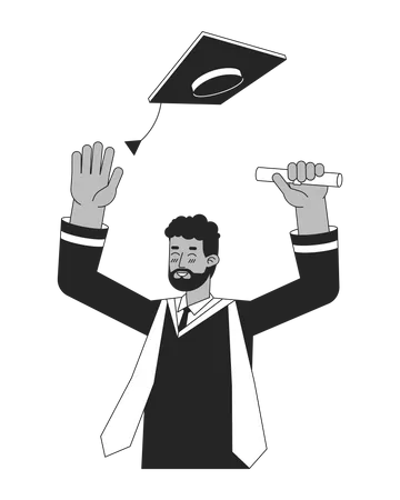 African American Male Student With Diploma Graduation Flat Line Black White Vector Character Editable Outline Half Body Person Graduate Simple Cartoon Isolated Spot Illustration For Web Design Illustration