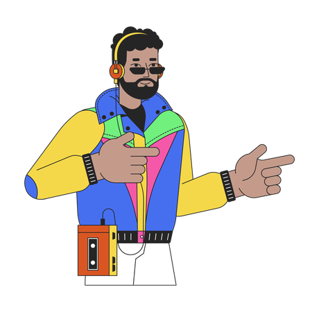 African american man 80s finger guns gesture  Illustration