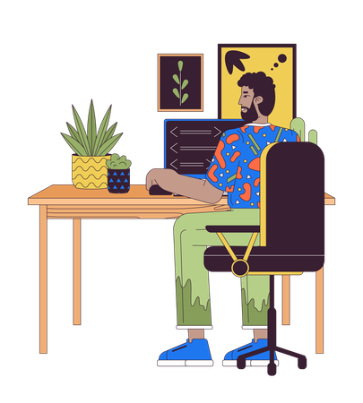 African american man at computer  Illustration