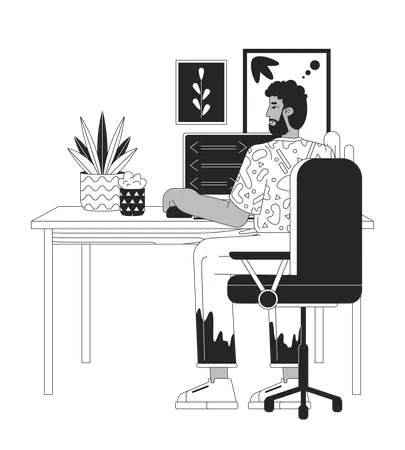 African american man at computer  Illustration