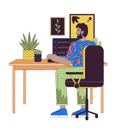 African american man at computer  Illustration