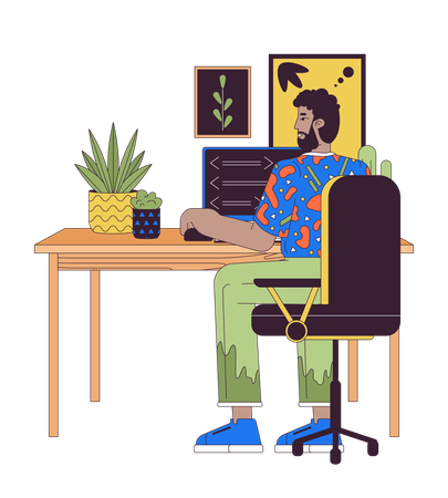 African american man at computer  일러스트레이션