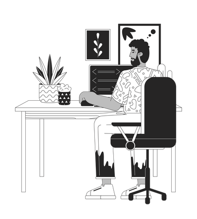 African american man at computer  일러스트레이션