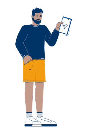 African american man holding tablet with Wi-Fi signal  Illustration