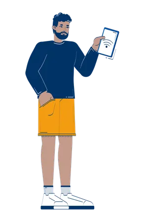 African american man holding tablet with Wi-Fi signal  Illustration