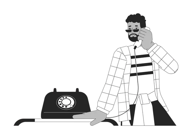 African american man holding telephone receiver  Illustration