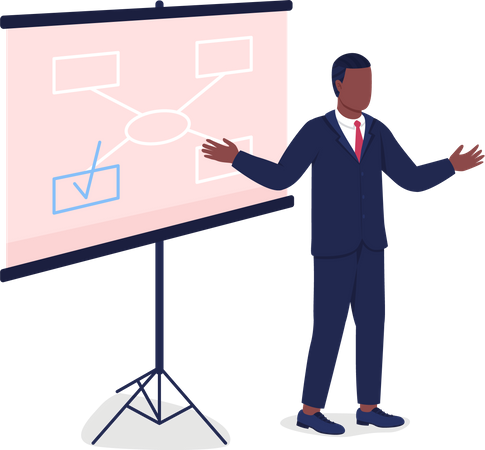 African American man instructing near projector screen  Illustration