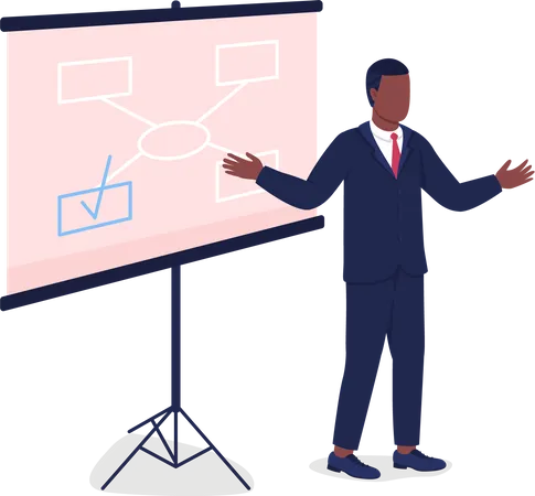 African American man instructing near projector screen  Illustration