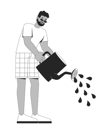 African american man irrigating plants with watering can  Illustration