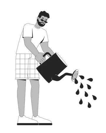 African american man irrigating plants with watering can  Illustration