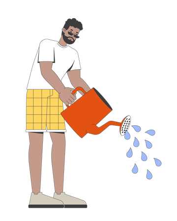 African american man irrigating plants with watering can  Illustration