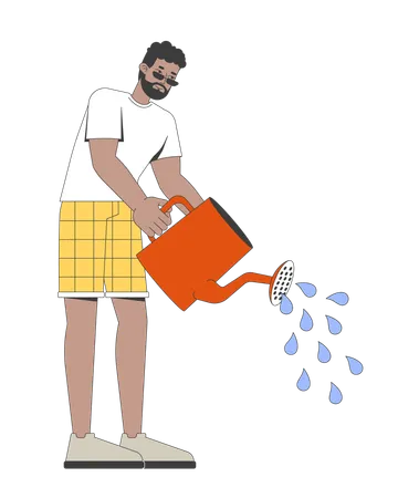 African american man irrigating plants with watering can  Illustration